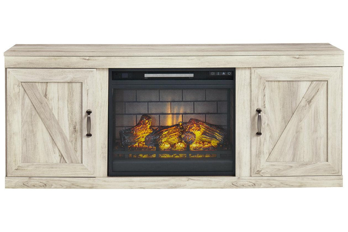 Bellaby Whitewash TV Stand with Electric Fireplace by Ashley at Eve Furniture