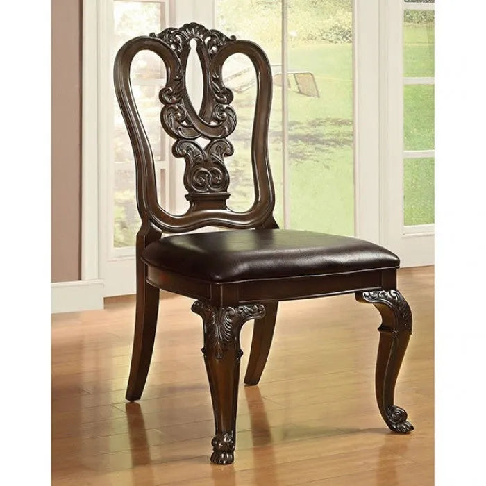 Bellagio Round Brown Cherry Leather 5-Piece Dining Room Set by Furniture of America at Eve Furniture