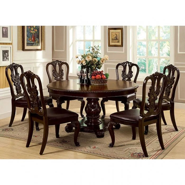 Bellagio Round Brown Cherry Leather 5-Piece Dining Room Set by Furniture of America at Eve Furniture