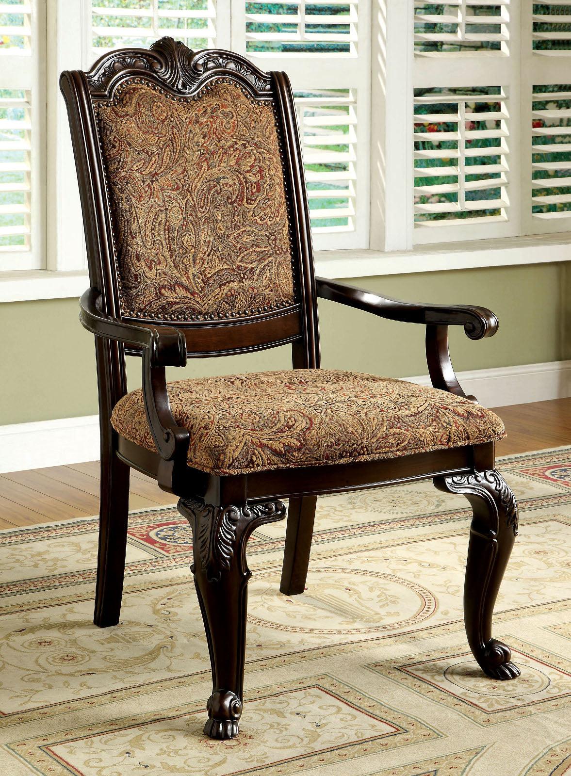 Bellagio Brown Cherry/Brown Arm Chair, Set of 2 by Furniture of America at Eve Furniture