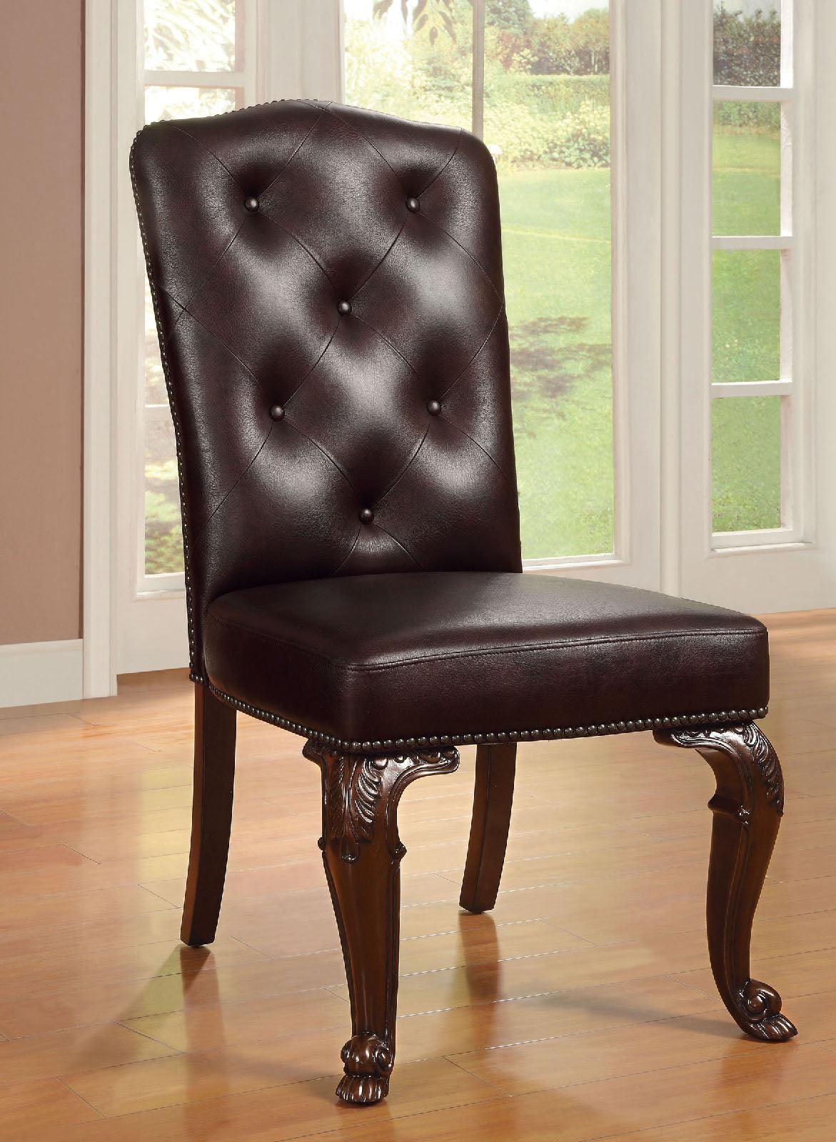 Bellagio Brown Cherry/Dark Brown Leatherette Side Chair, Set of 2 by Furniture of America at Eve Furniture