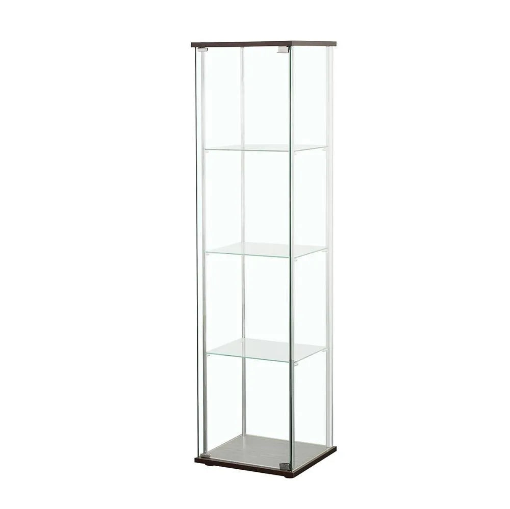 Bellatrix Cappuccino/Clear Rectangular 4-Shelf Curio Cabinet by Coaster at Eve Furniture