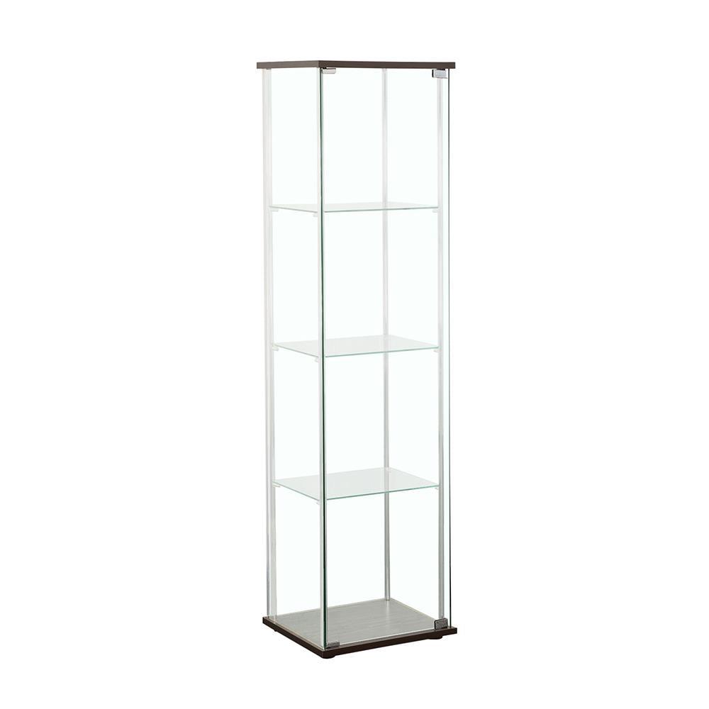 Bellatrix Cappuccino/Clear Rectangular 4-Shelf Curio Cabinet by Coaster at Eve Furniture