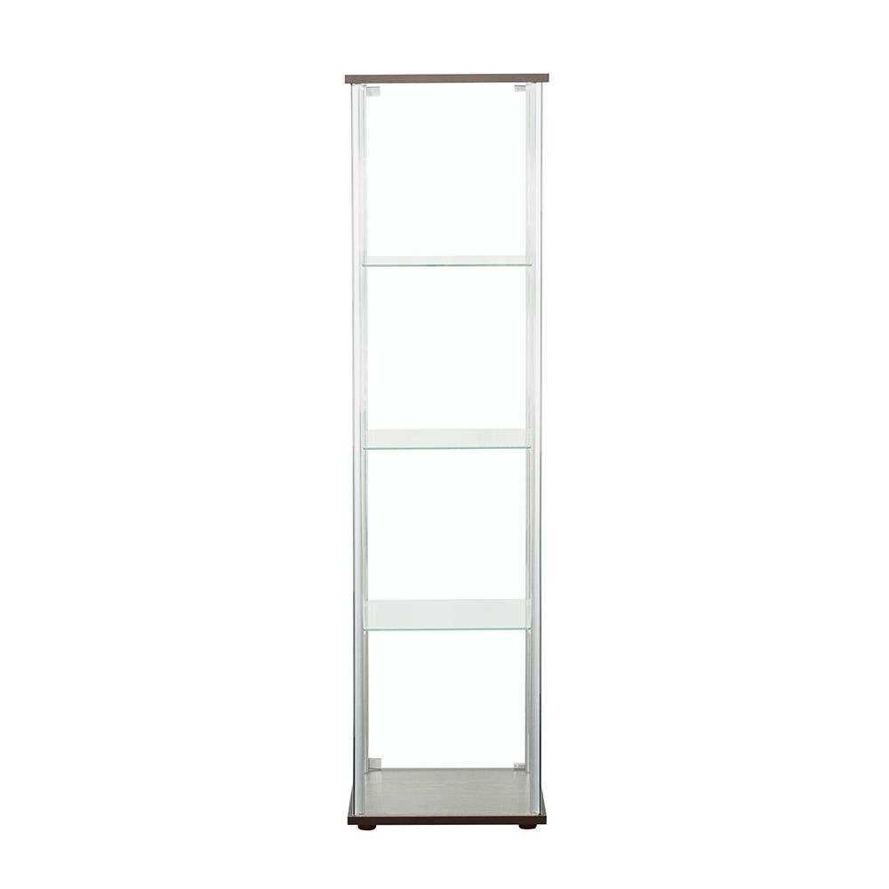 Bellatrix Cappuccino/Clear Rectangular 4-Shelf Curio Cabinet by Coaster at Eve Furniture