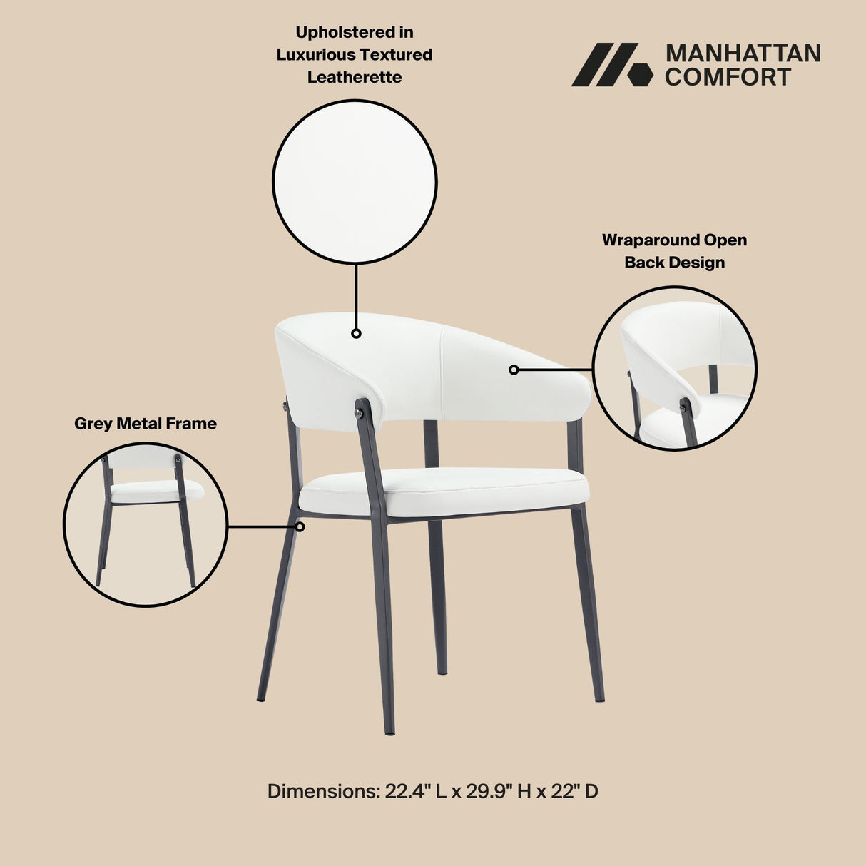 Belle Dining Chair in White by Manhattan Comfort at Eve Furniture