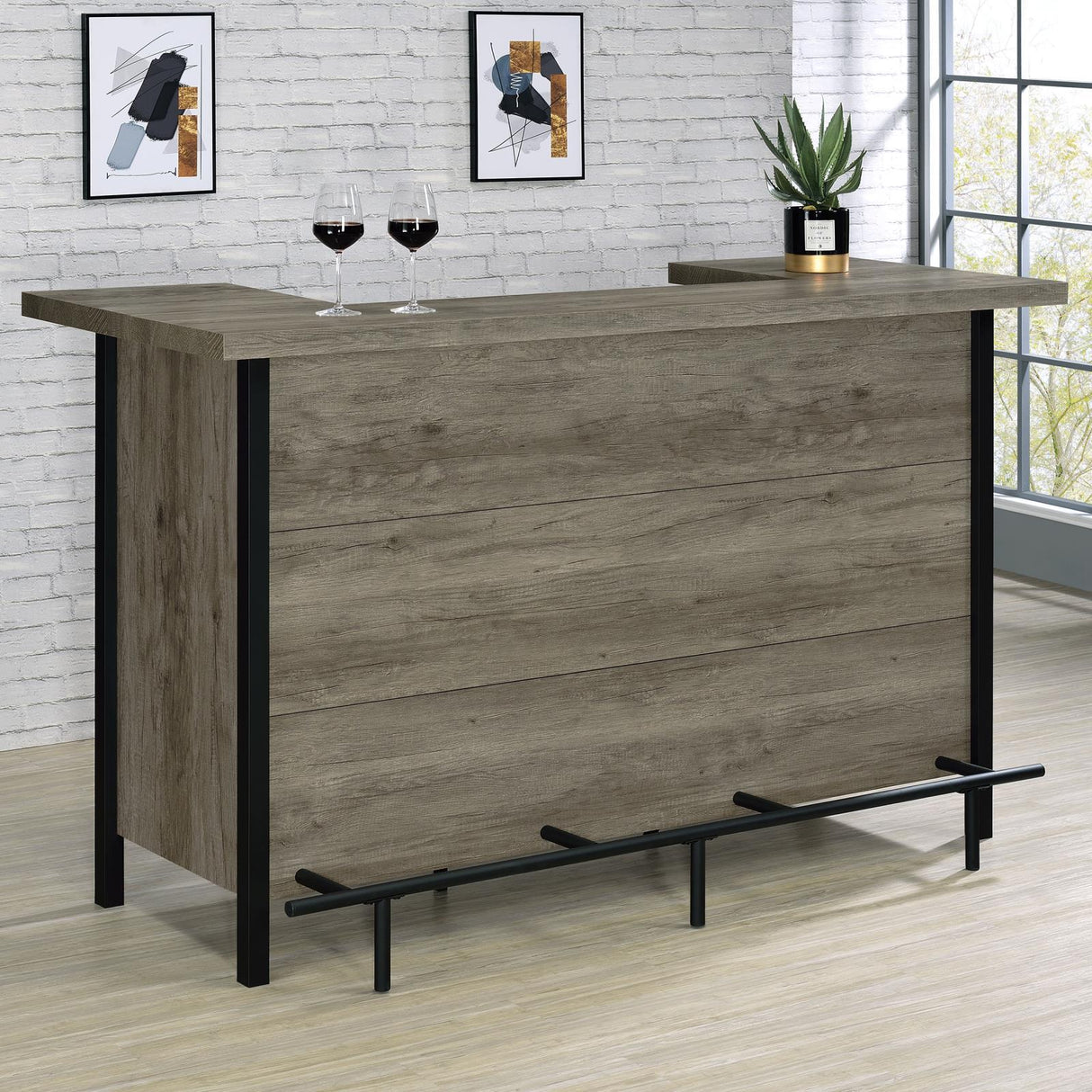 Bellemore Gray Driftwood and Black Bar Unit with Footrest by Coaster at Eve Furniture