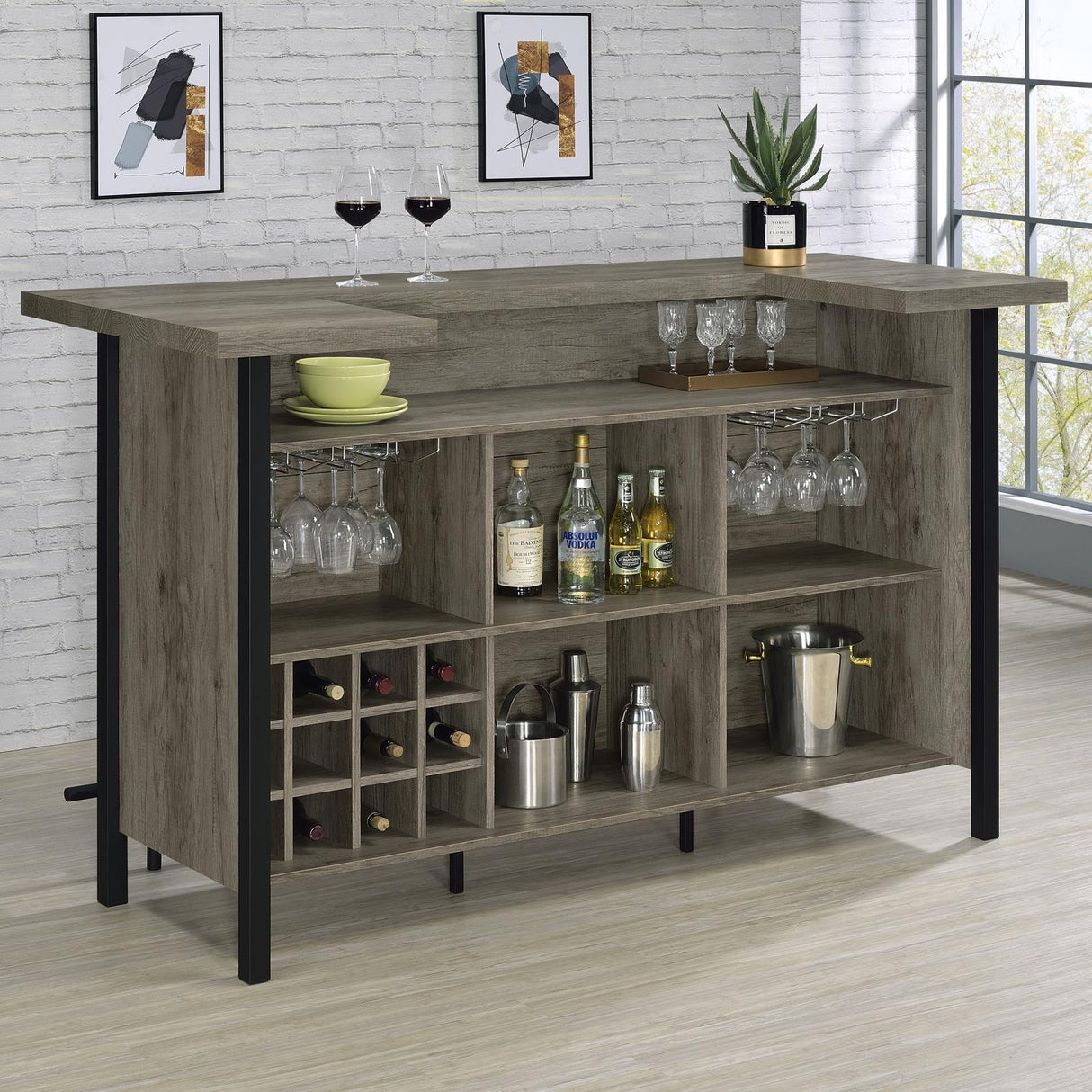 Bellemore Gray Driftwood and Black Bar Unit with Footrest by Coaster at Eve Furniture
