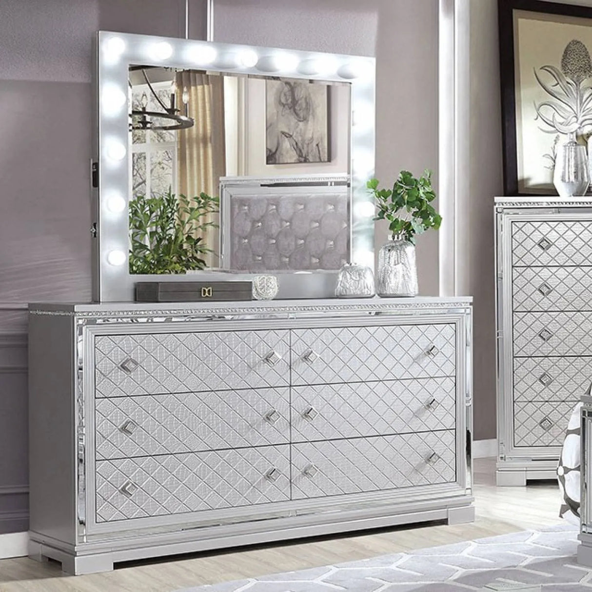 Belleterre Silver 5-Piece Queen Bedroom Set by Furniture of America at Eve Furniture