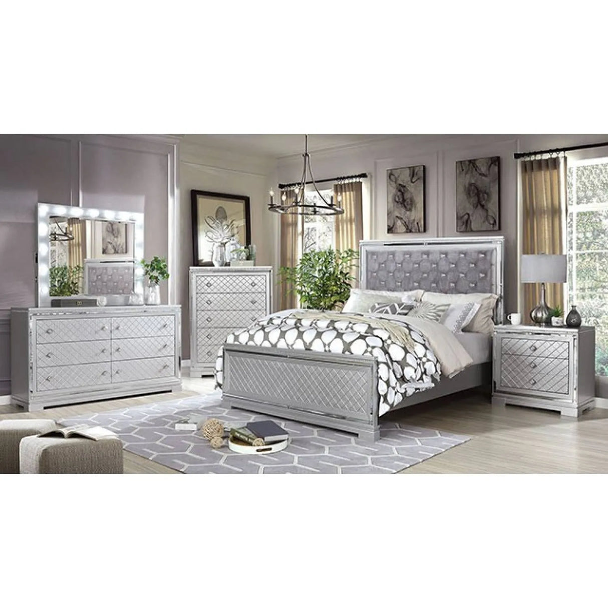 Belleterre Silver 5-Piece Queen Bedroom Set by Furniture of America at Eve Furniture