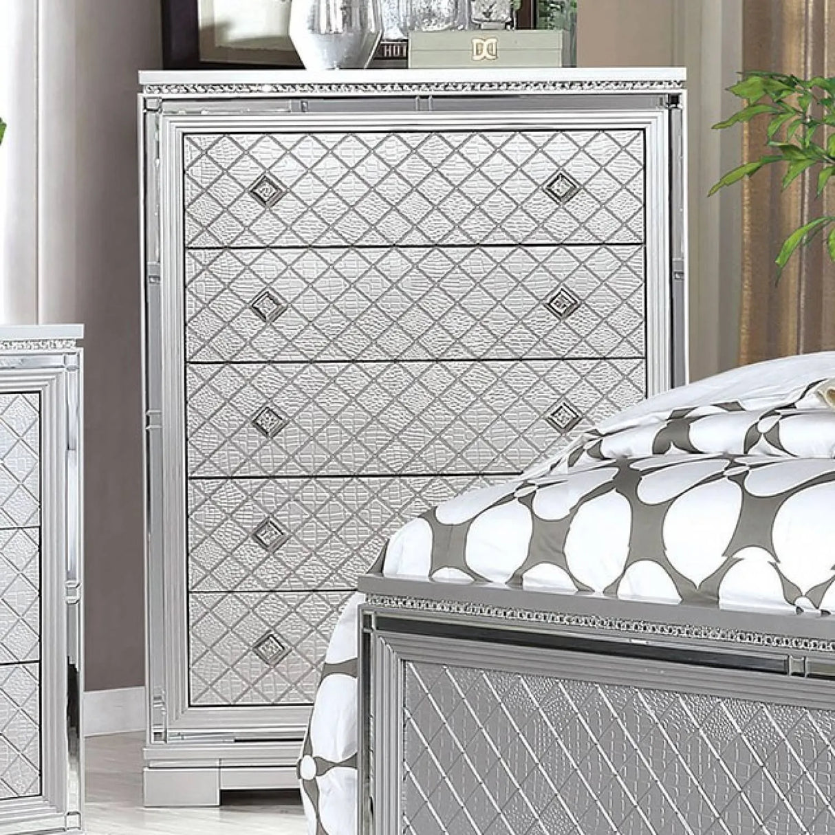 Belleterre Silver 5-Piece Queen Bedroom Set by Furniture of America at Eve Furniture