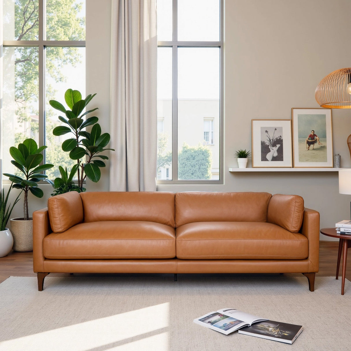 Bellrose Mid-Century Modern Genuine Leather Sofa by Ashcroft Imports at Eve Furniture