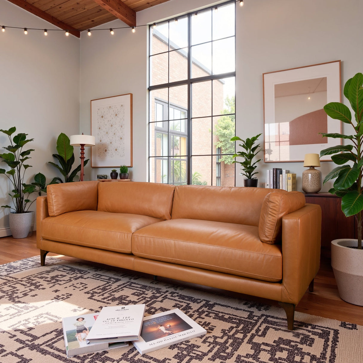 Bellrose Mid-Century Modern Genuine Leather Sofa by Ashcroft Furniture at Eve Furniture