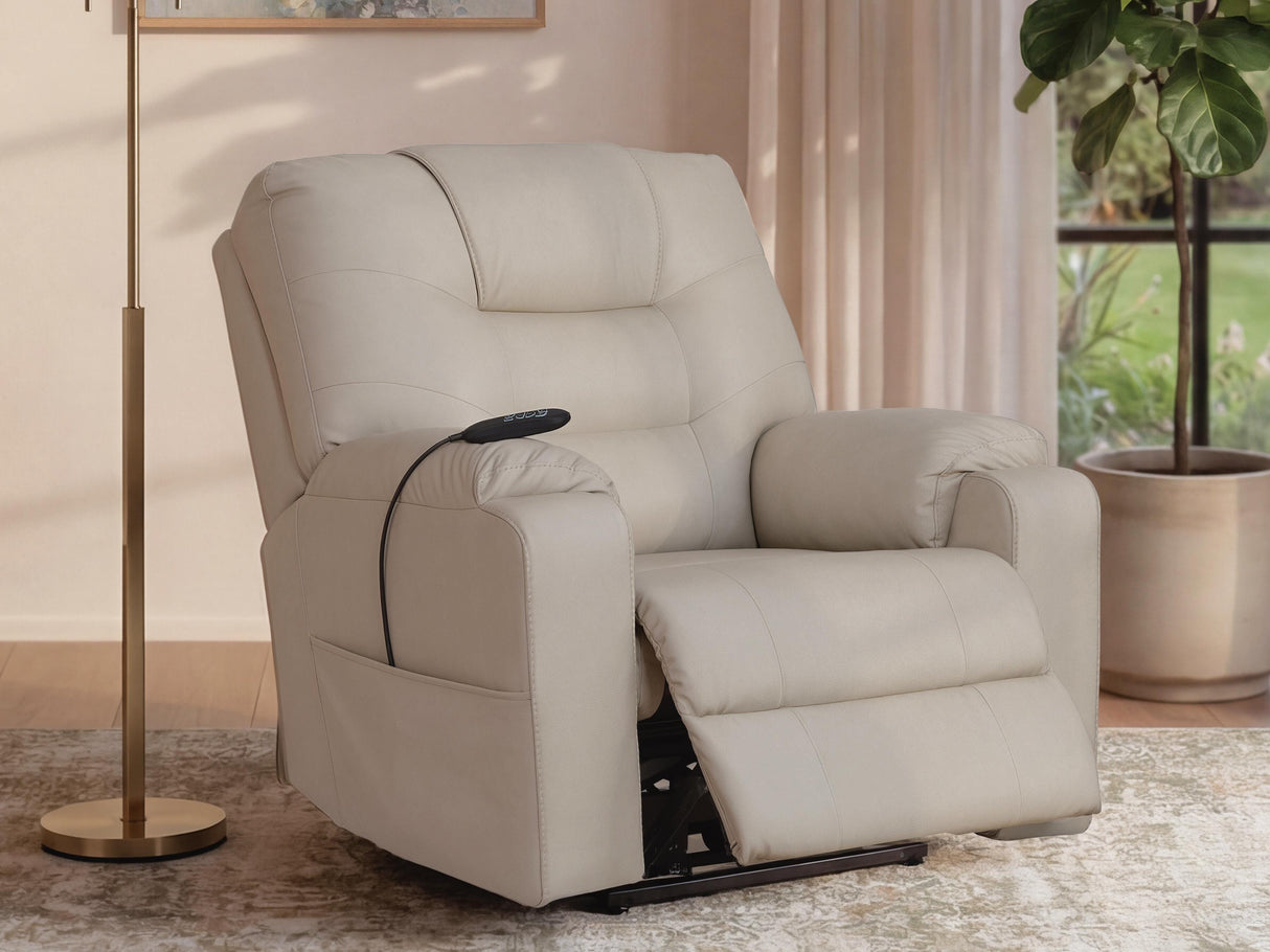 Belmone Pike Sand Power Lift Recliner by Ashley at Eve Furniture