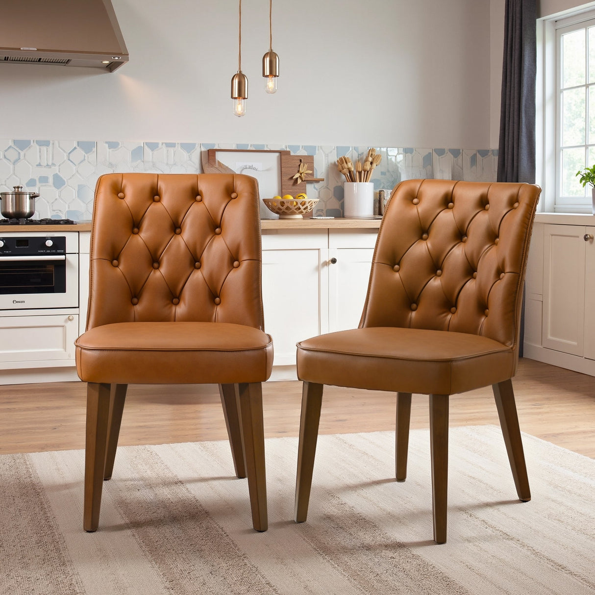 Belmont Cognac Vegan Leather Dining Chair - Set Of 2 by Ashcroft Furniture at Eve Furniture