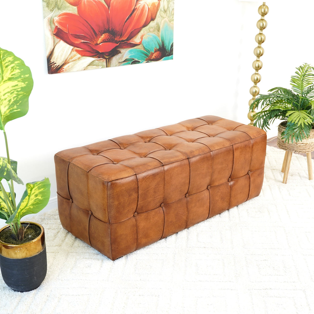 Benjiro Tan Leather Bench by Ashcroft Furniture at Eve Furniture