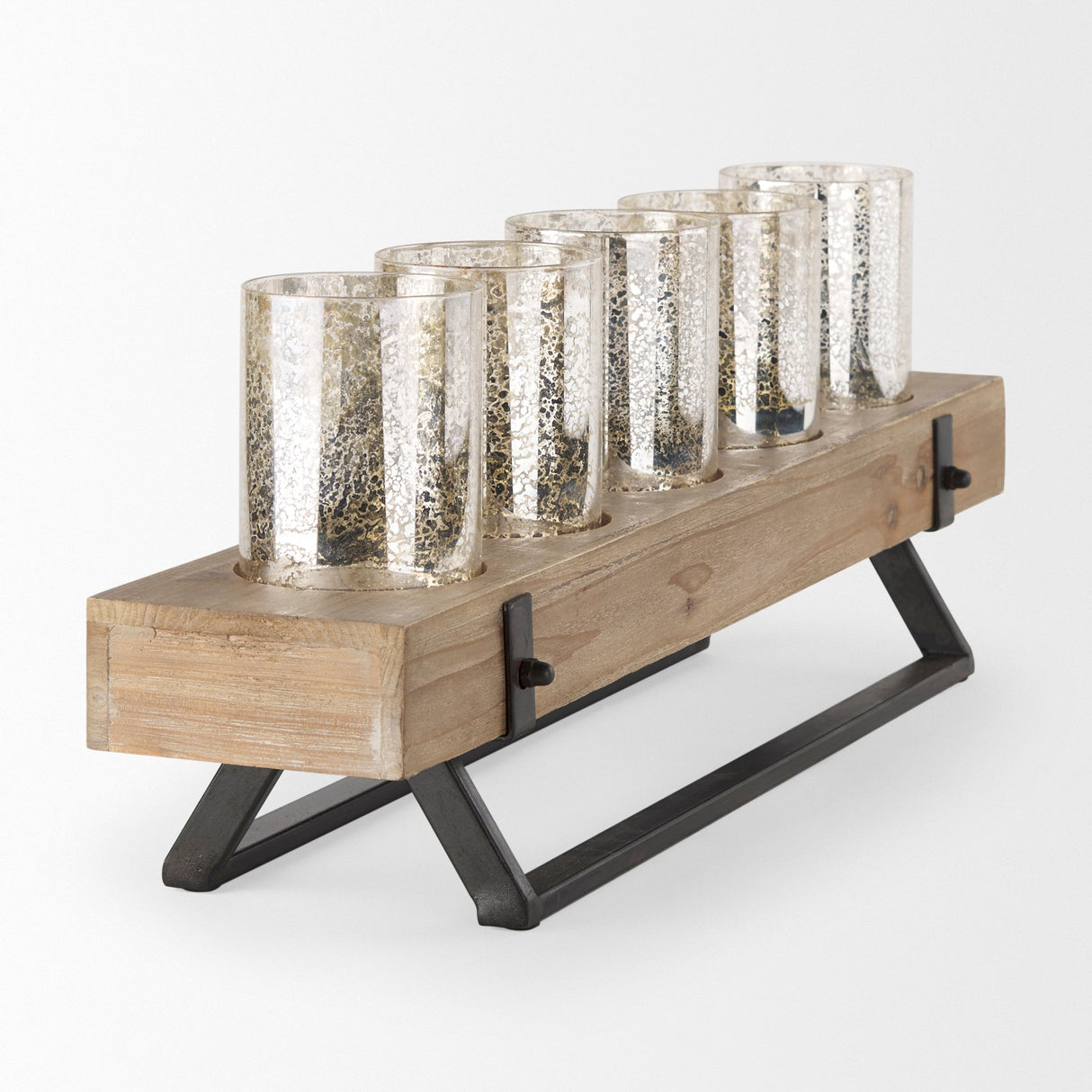 Benk Wood and Black Metal Five Cup Candle Holder by Mercana at Eve Furniture