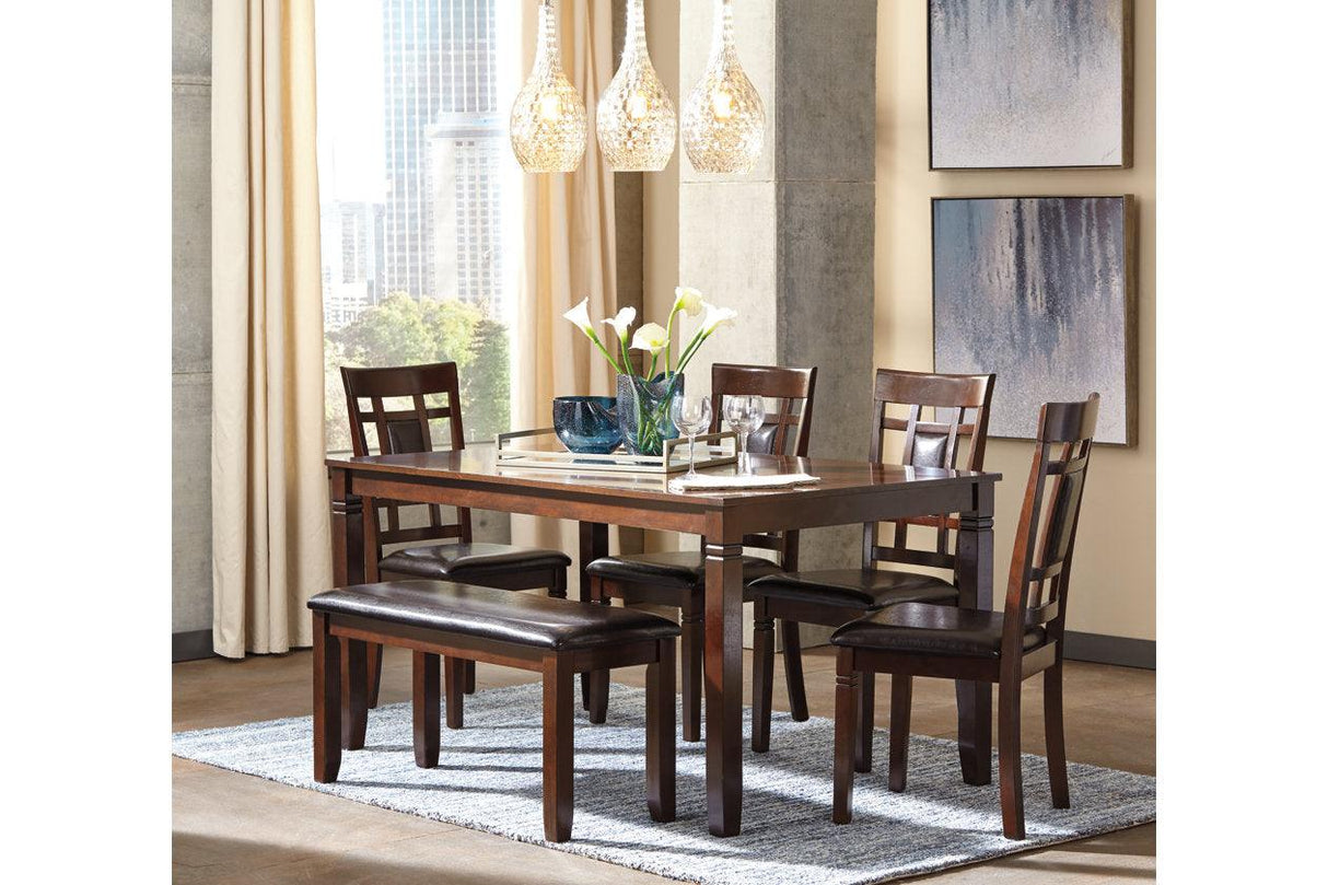 Bennox Brown Dining Table and 4 Chairs and Bench by Ashley at Eve Furniture