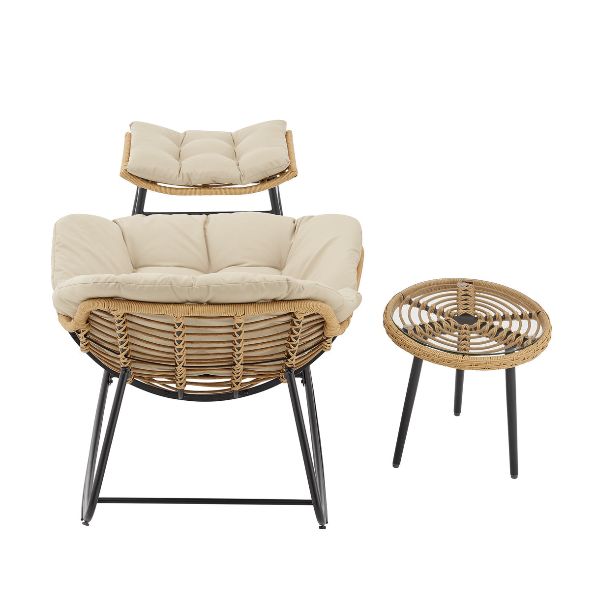 Benson 6-Piece Patio Rocking Chair Set with Ottomans and Tables in Cream by Manhattan Comfort at Eve Furniture