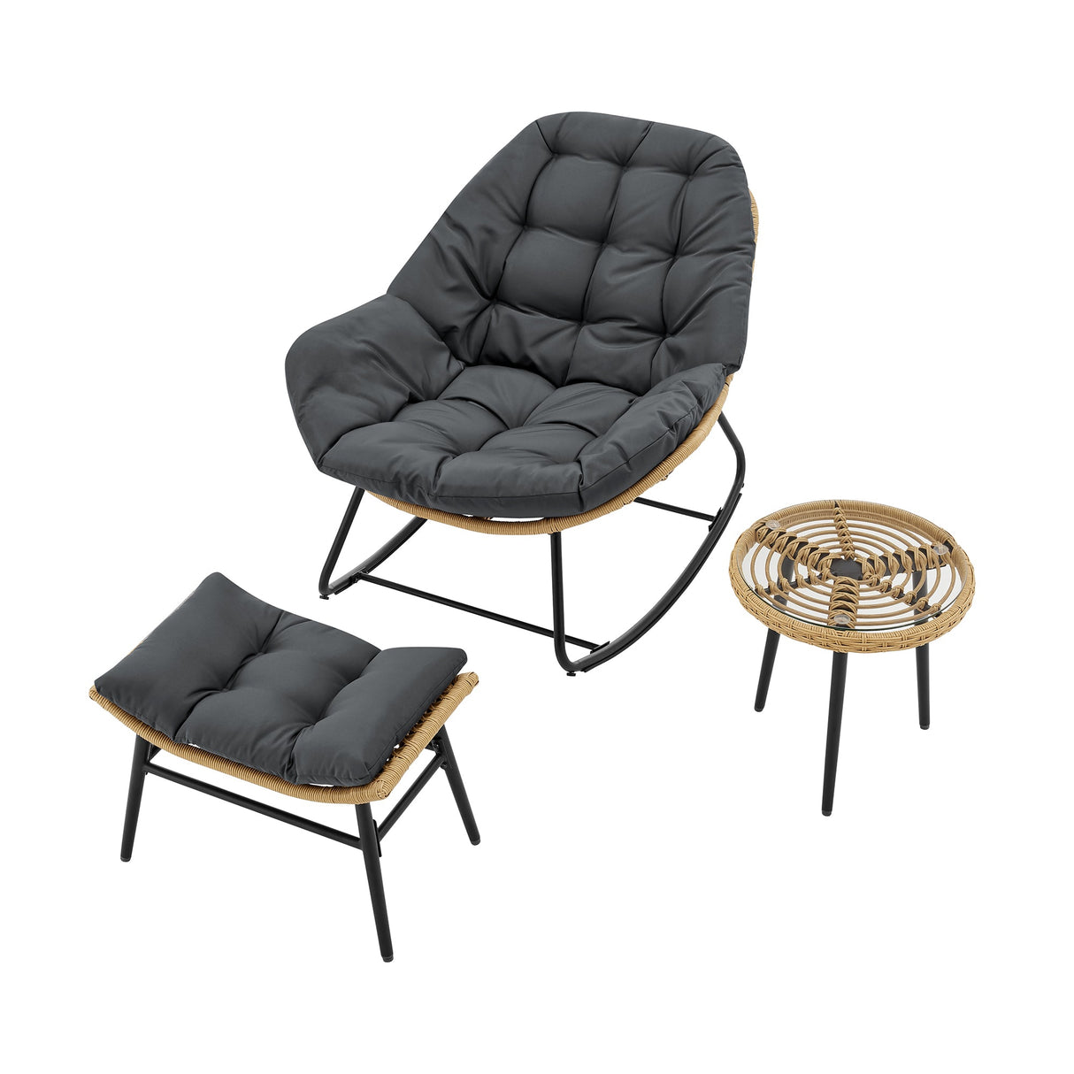 Benson 6-Piece Patio Rocking Chair Set with Ottomans and Tables in Grey by Manhattan Comfort at Eve Furniture