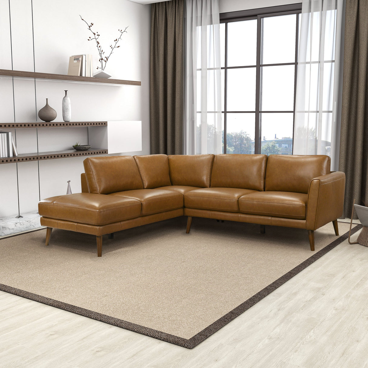 Benson Tan Leather Sectional Sofa Left Facing Chaise by Ashcroft Furniture at Eve Furniture