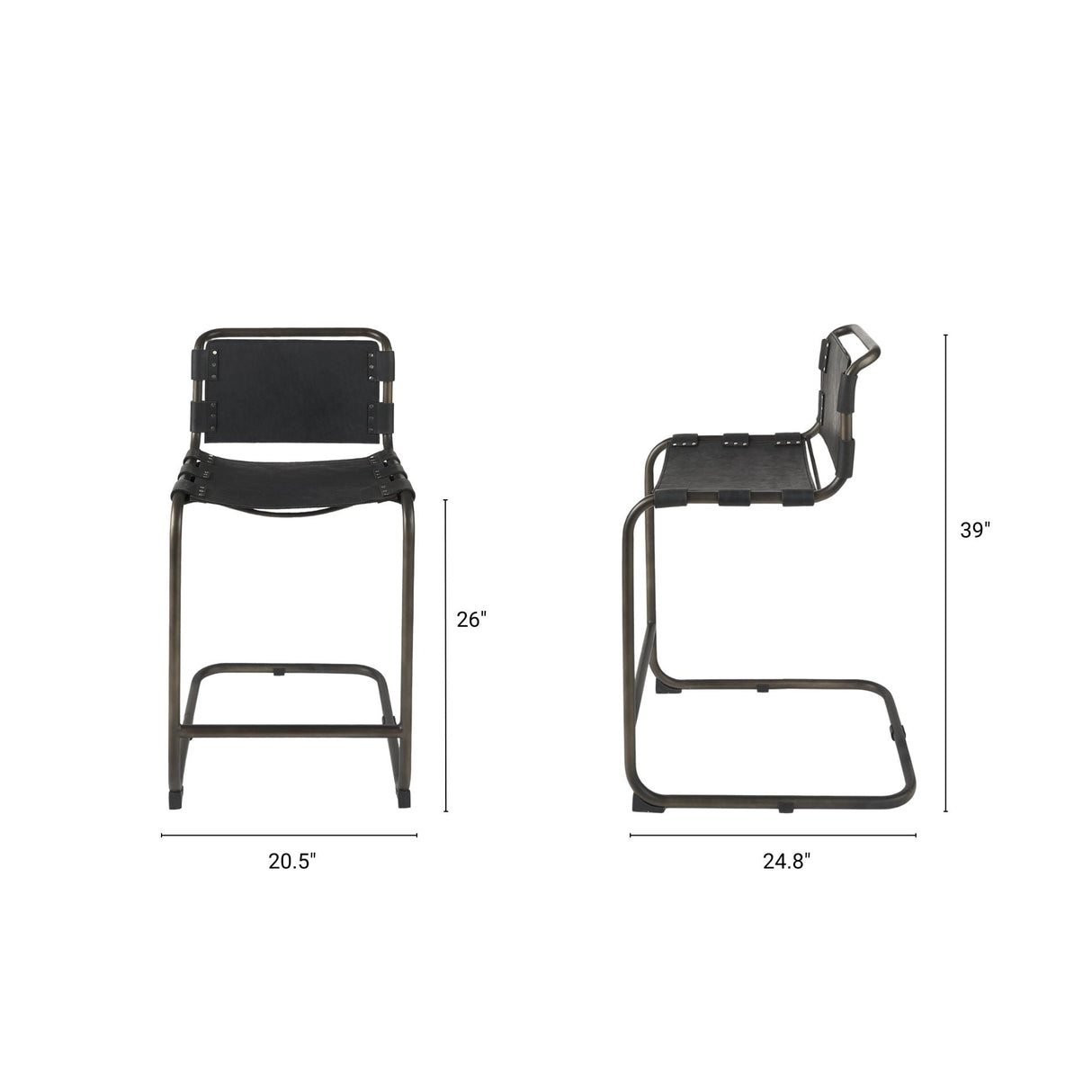 Berbick 21L x 25W x 38H Black Leather W/ Iron Frame Counter Stool by Mercana at Eve Furniture