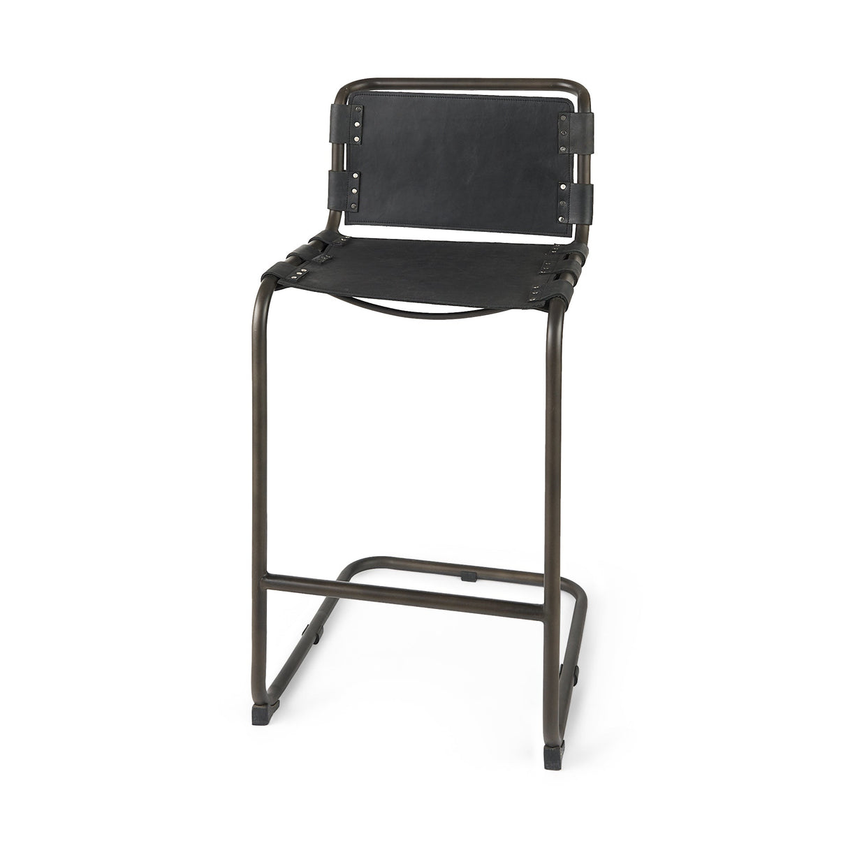 Berbick 43" Total Height Black Leather w/ Iron Frame Bar Stool by Mercana at Eve Furniture