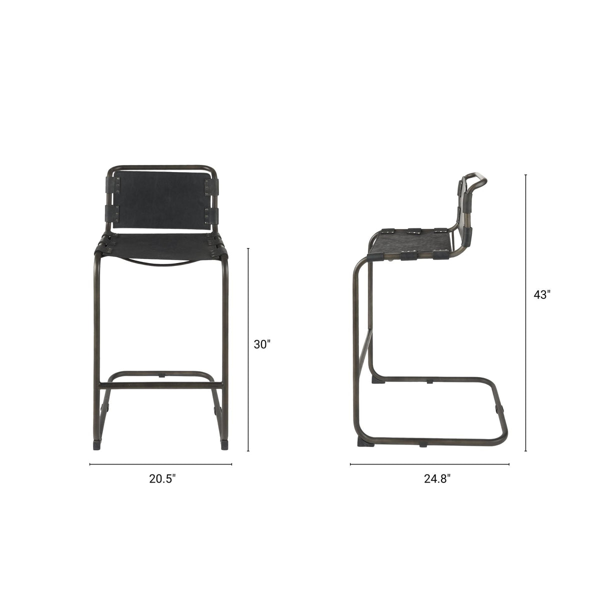 Berbick Black Leather w/ Iron Frame Bar Stool by Mercana at Eve Furniture