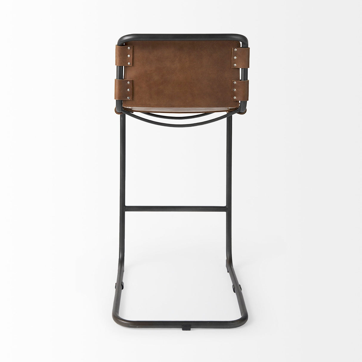 Berbick Medium Brown Leather w/ Iron Frame Bar Stool by Mercana at Eve Furniture