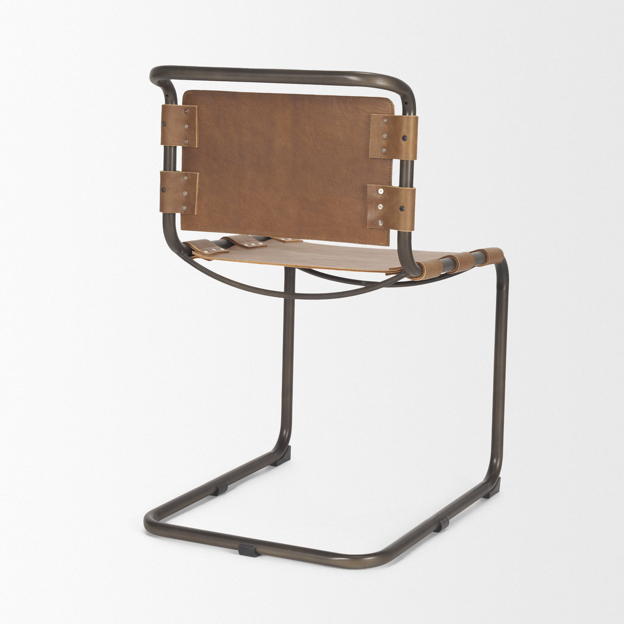 Berbick Medium Brown Leather w/ Iron Frame Dining Chair by Mercana at Eve Furniture