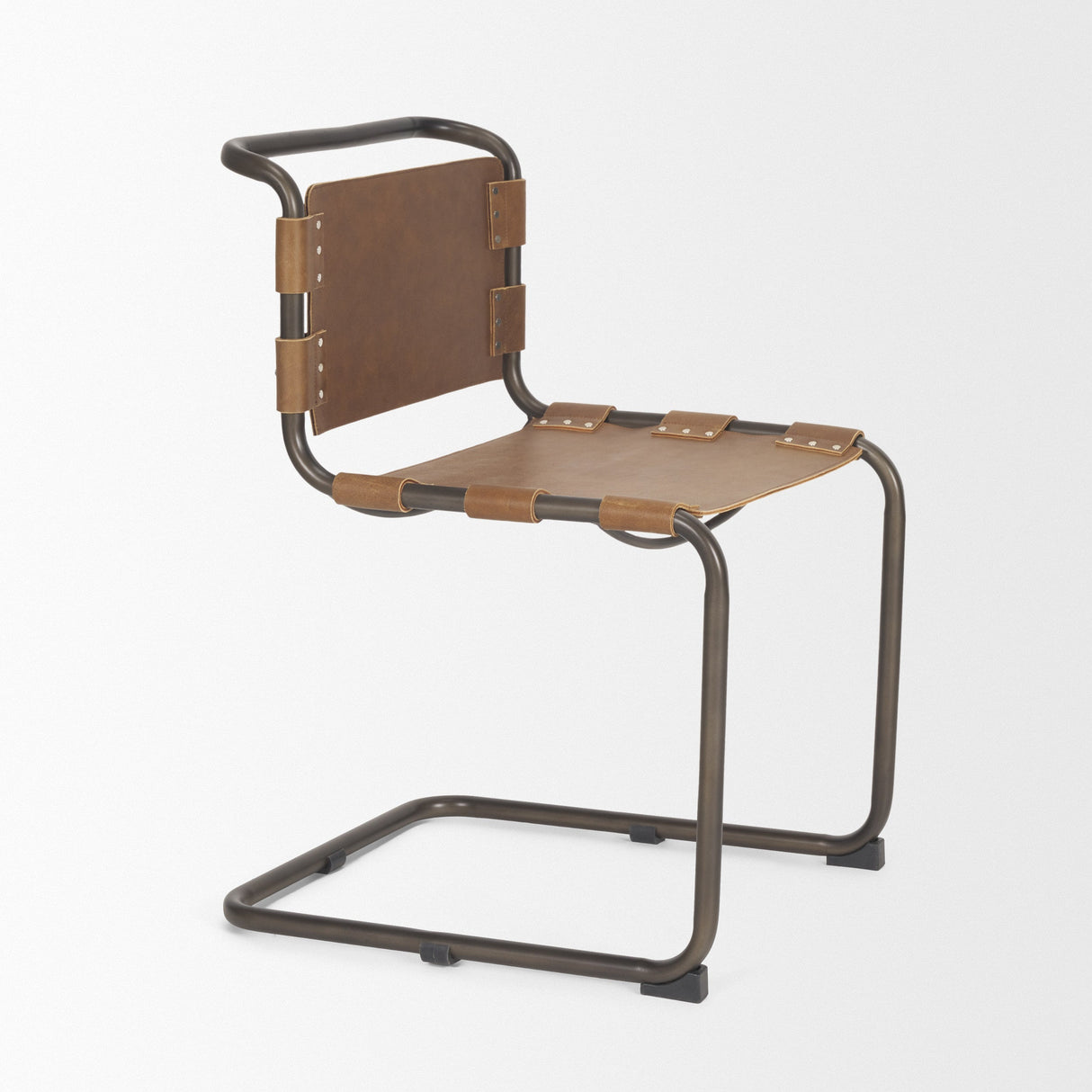 Berbick Medium Brown Leather w/ Iron Frame Dining Chair by Mercana at Eve Furniture