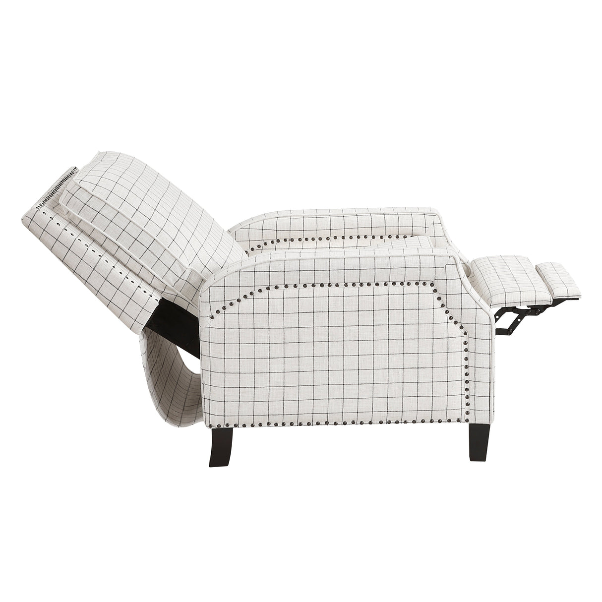Berenson Off-white/Black Plaid Pattern Push Back Reclining Chair