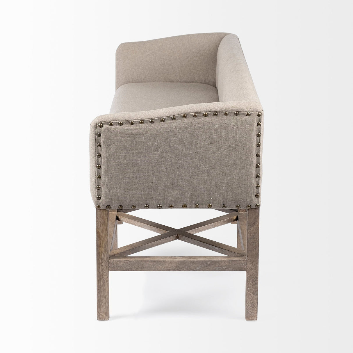 Bergen 60L x 19W Beige Fabric Covered Seat W/Brown Wood Frame Accent Bench by Mercana at Eve Furniture
