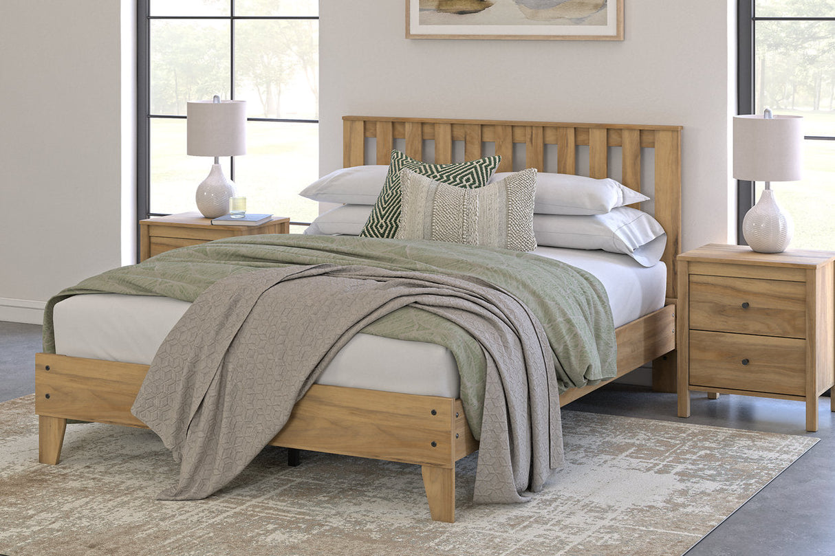 Bermacy Light Brown Queen Slat Platform Bed by Ashley at Eve Furniture
