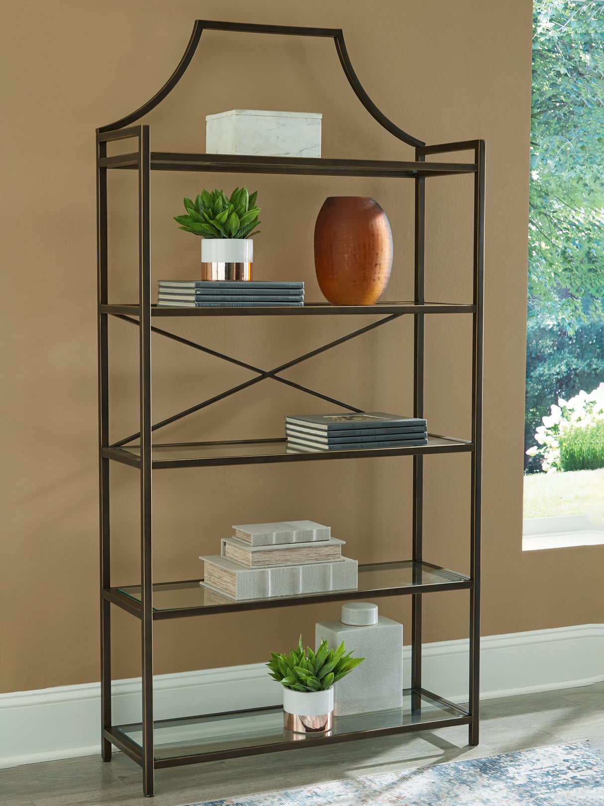 Bernonly Antique Bronze Finish 72" Bookcase by Ashley at Eve Furniture