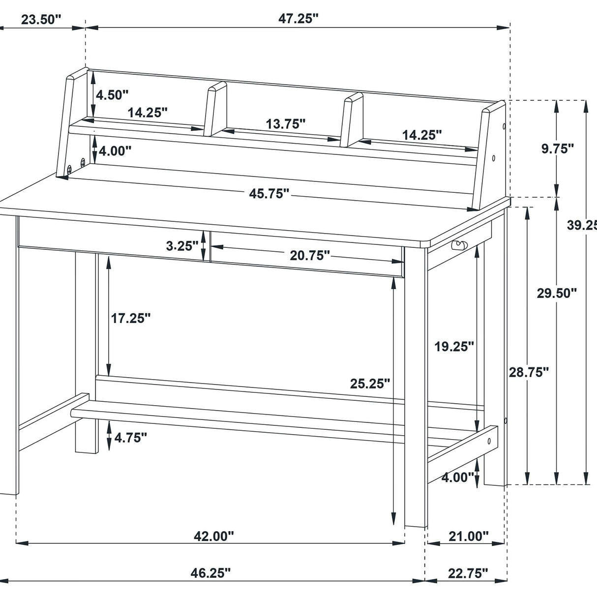 Besler Grey Stone/Black 47-inch SmartTop Writing Desk with Shelf by Coaster at Eve Furniture