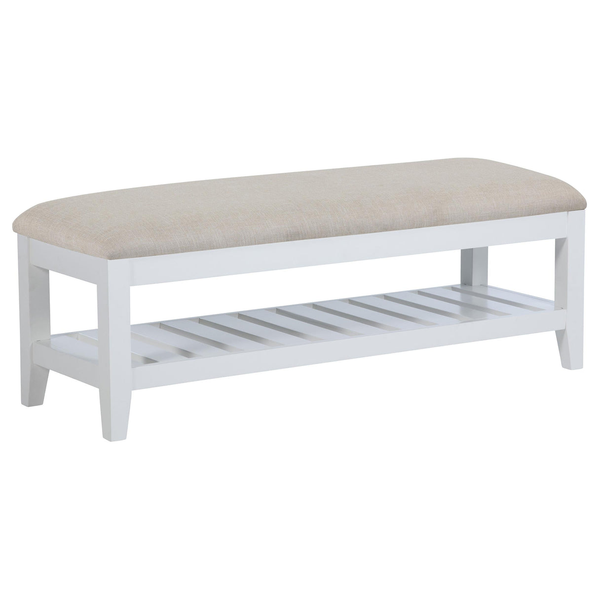 Bexhill White Upholstered Bench with Shelf by Coaster at Eve Furniture