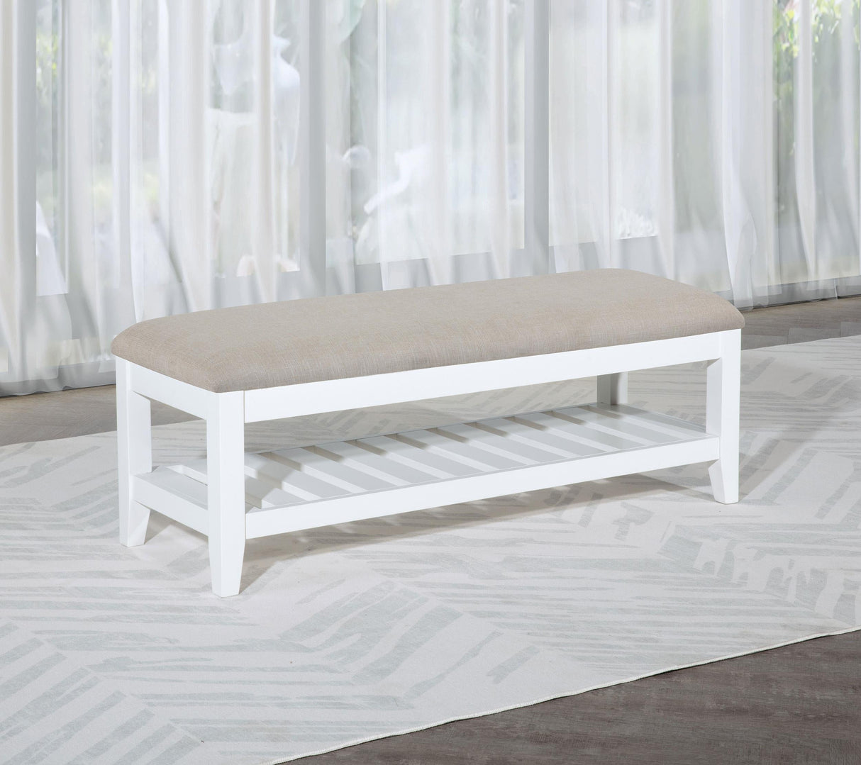 Bexhill White Upholstered Bench with Shelf by Coaster at Eve Furniture