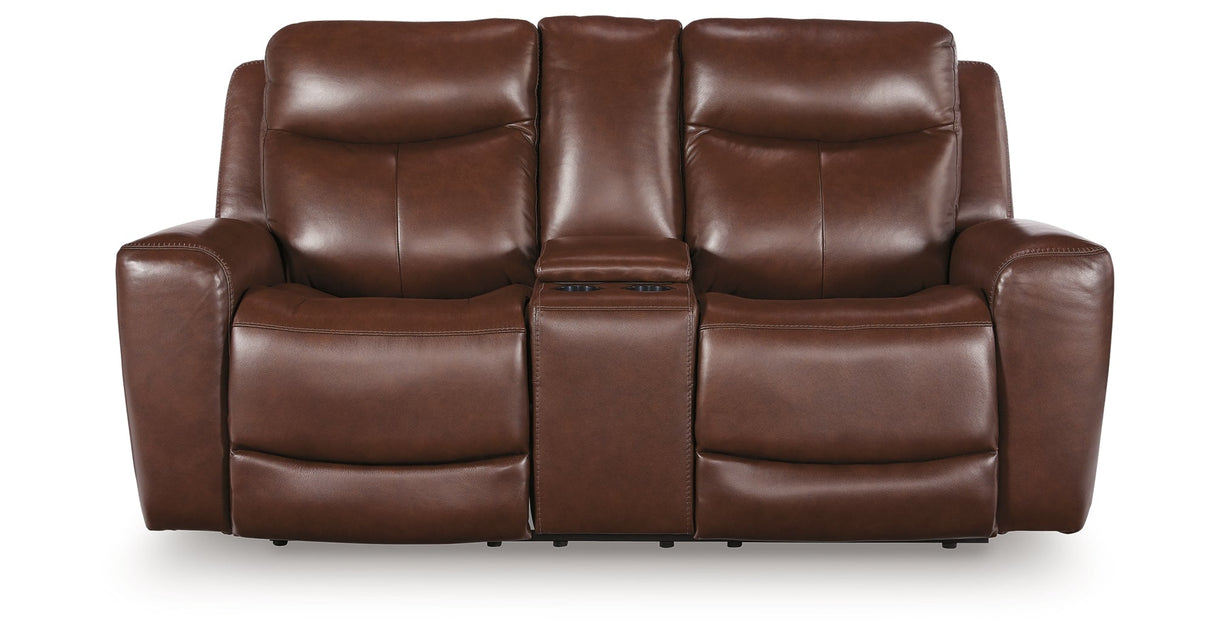 Bexhurst Mahogany Power Reclining Loveseat with Console