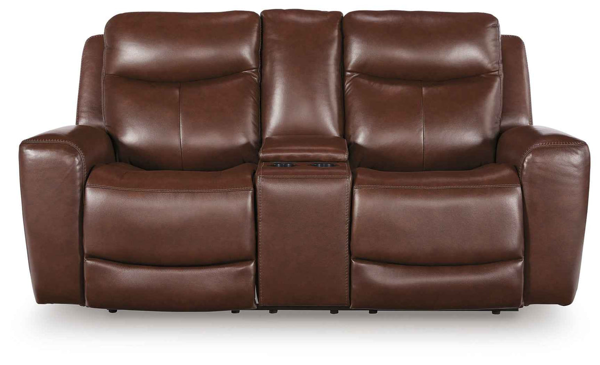 Bexhurst Mahogany Power Reclining Loveseat with Console by Ashley at Eve Furniture
