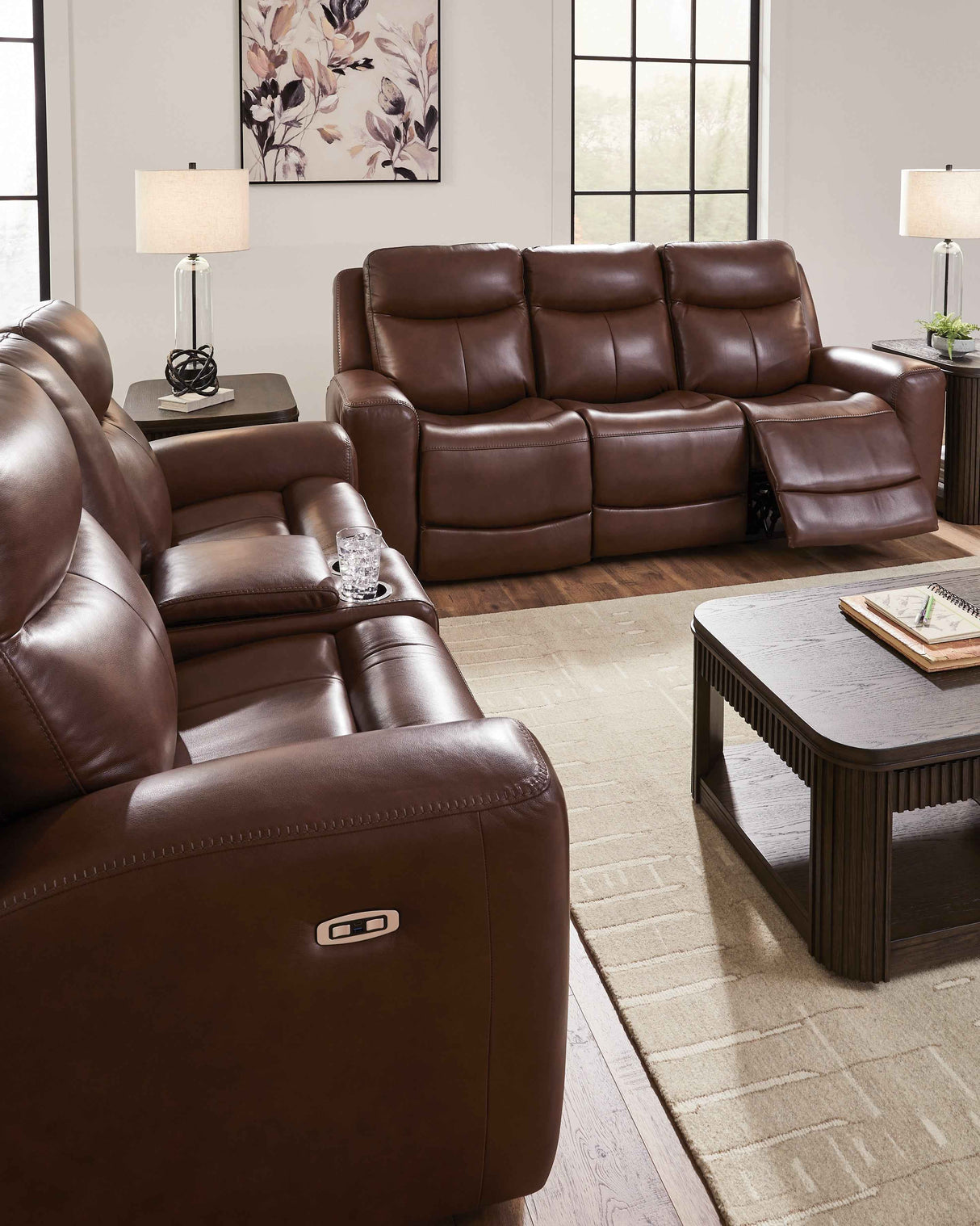 Bexhurst Mahogany Power Reclining Sofa and Loveseat by Ashley at Eve Furniture