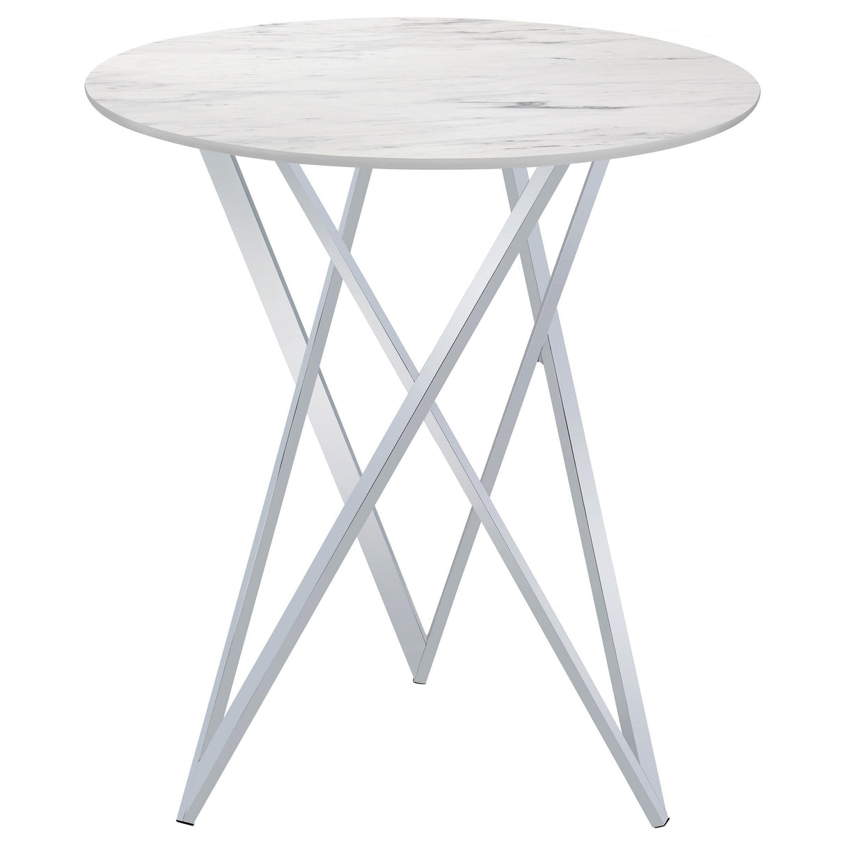 Bexter Faux Marble Round Top Bar Table White and Chrome by Coaster at Eve Furniture