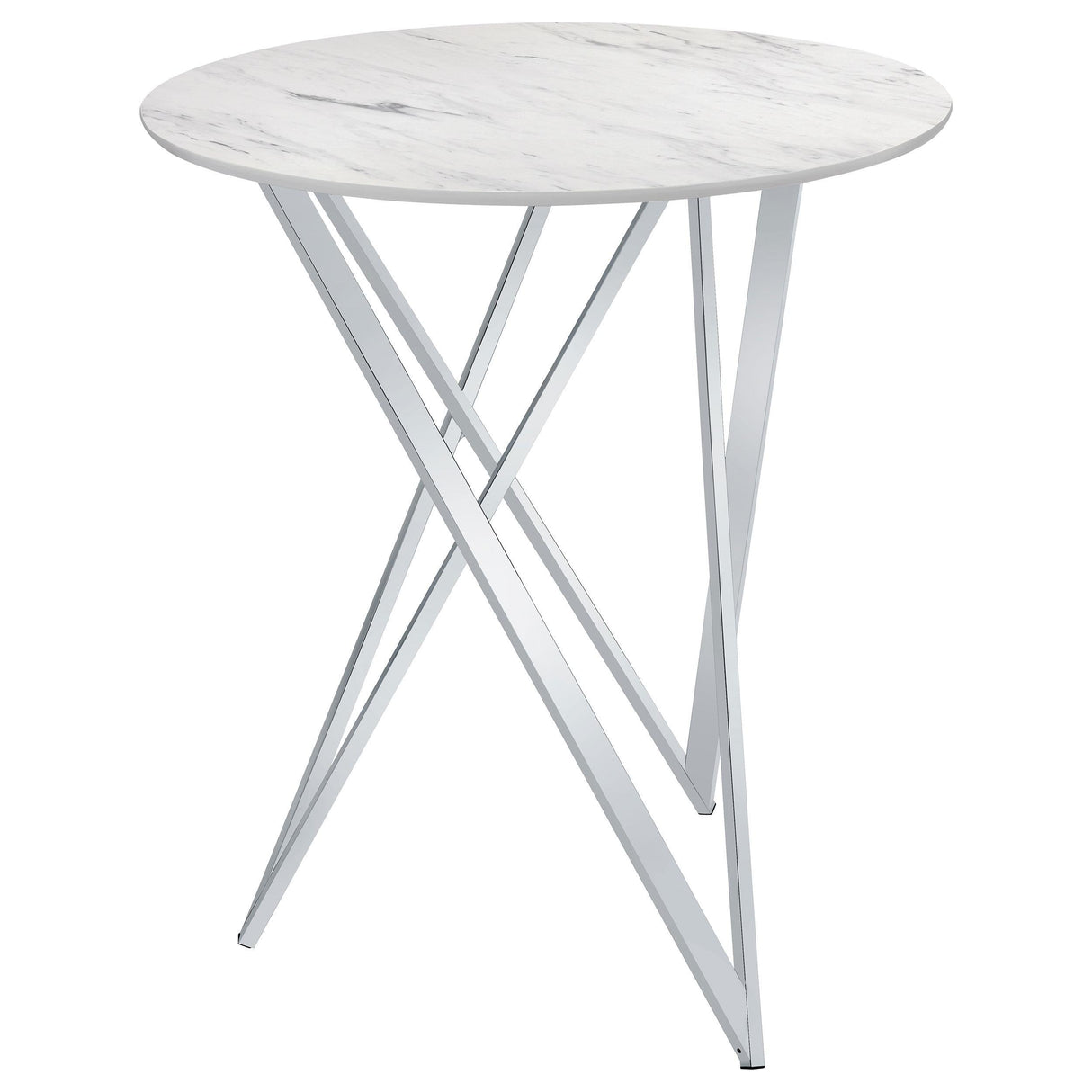 Bexter Faux Marble Round Top Bar Table White and Chrome by Coaster at Eve Furniture