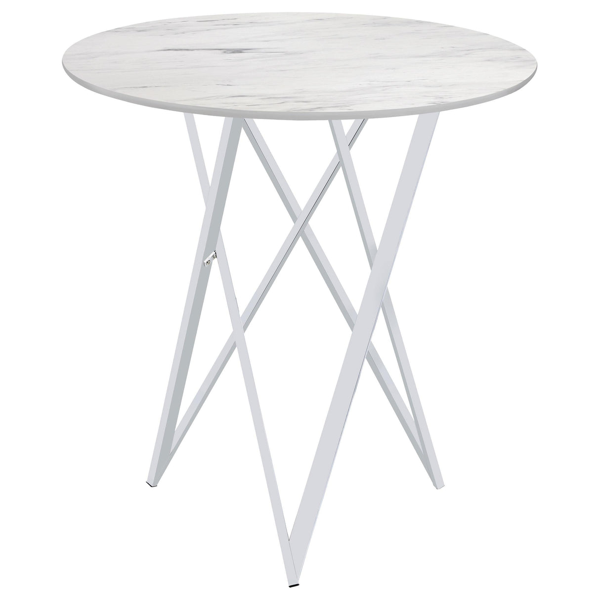 Bexter Faux Marble Round Top Bar Table White and Chrome by Coaster at Eve Furniture
