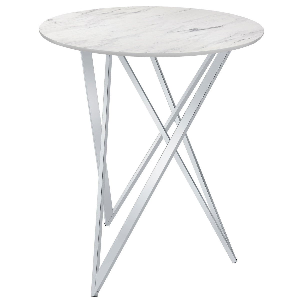 Bexter Faux Marble Round Top Bar Table White and Chrome by Coaster at Eve Furniture