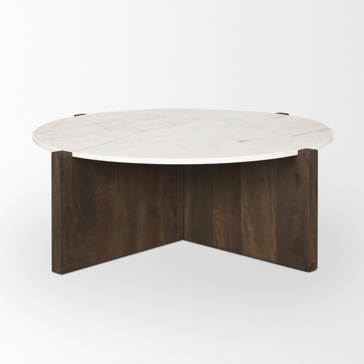 Bianca Dark Brown Wood w/ Marble Round Top Coffee Table by Mercana at Eve Furniture
