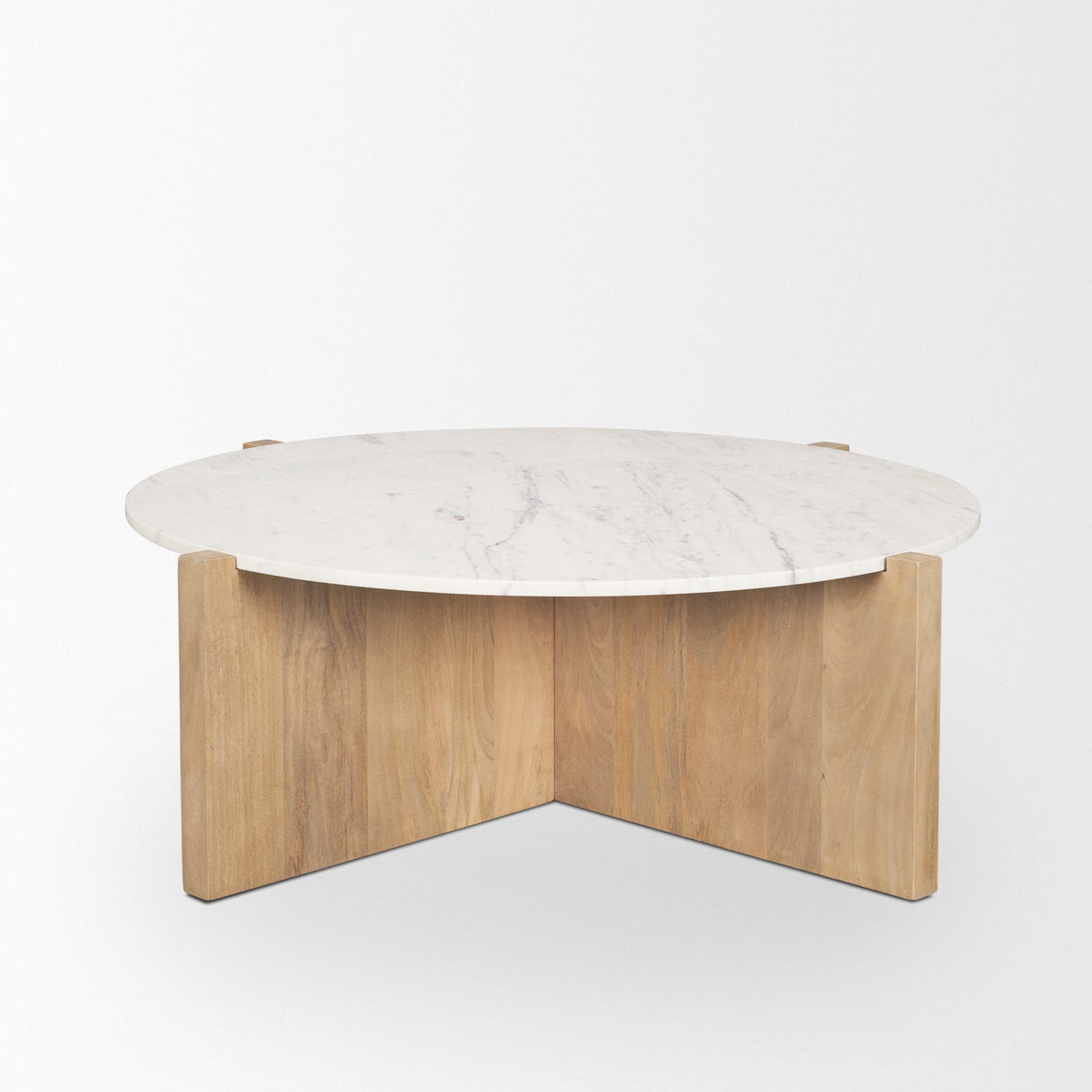 Bianca Light Brown Wood w/ Round Marble Top Coffee Table by Mercana at Eve Furniture