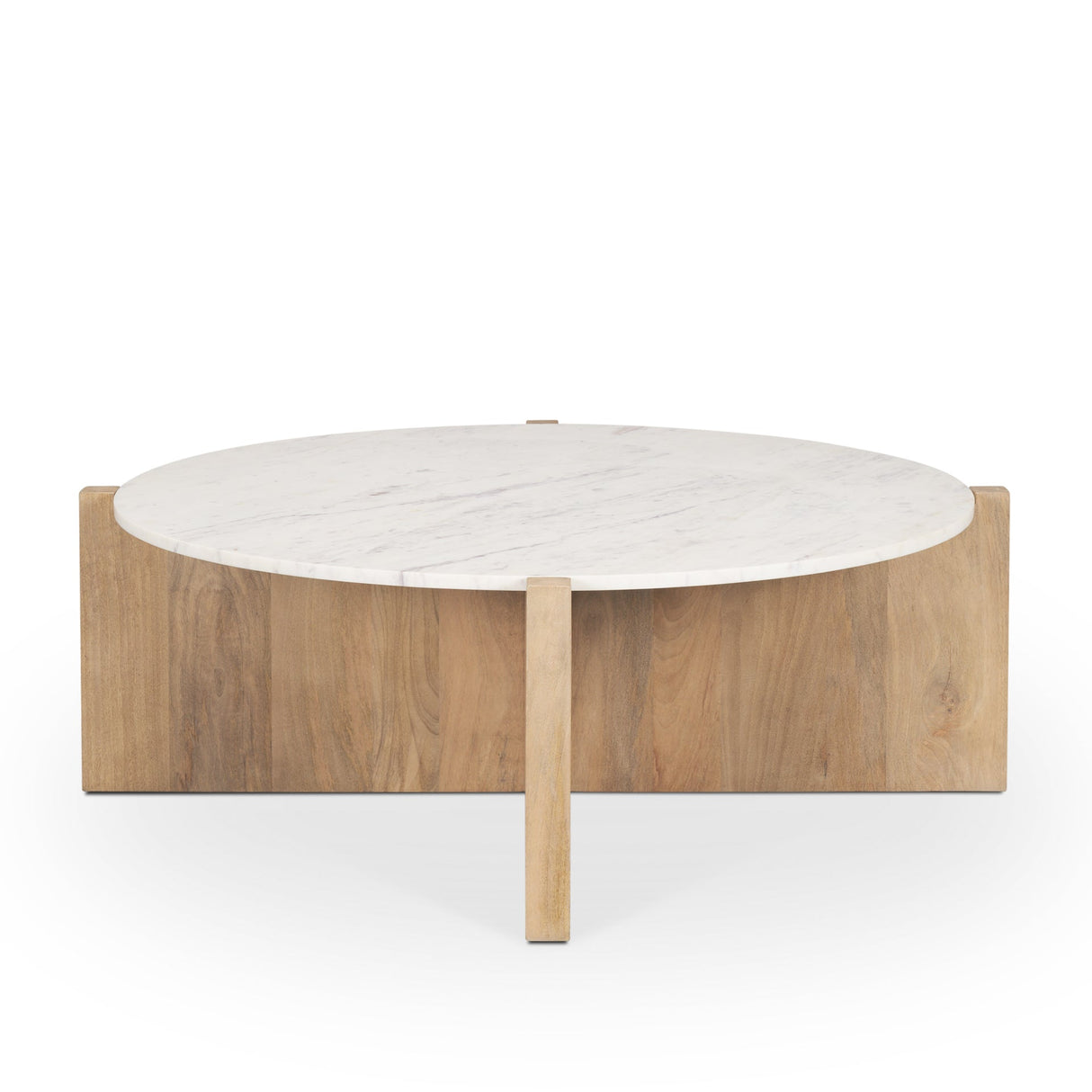 Bianca Light Brown Wood w/ Round Marble Top Coffee Table by Mercana at Eve Furniture