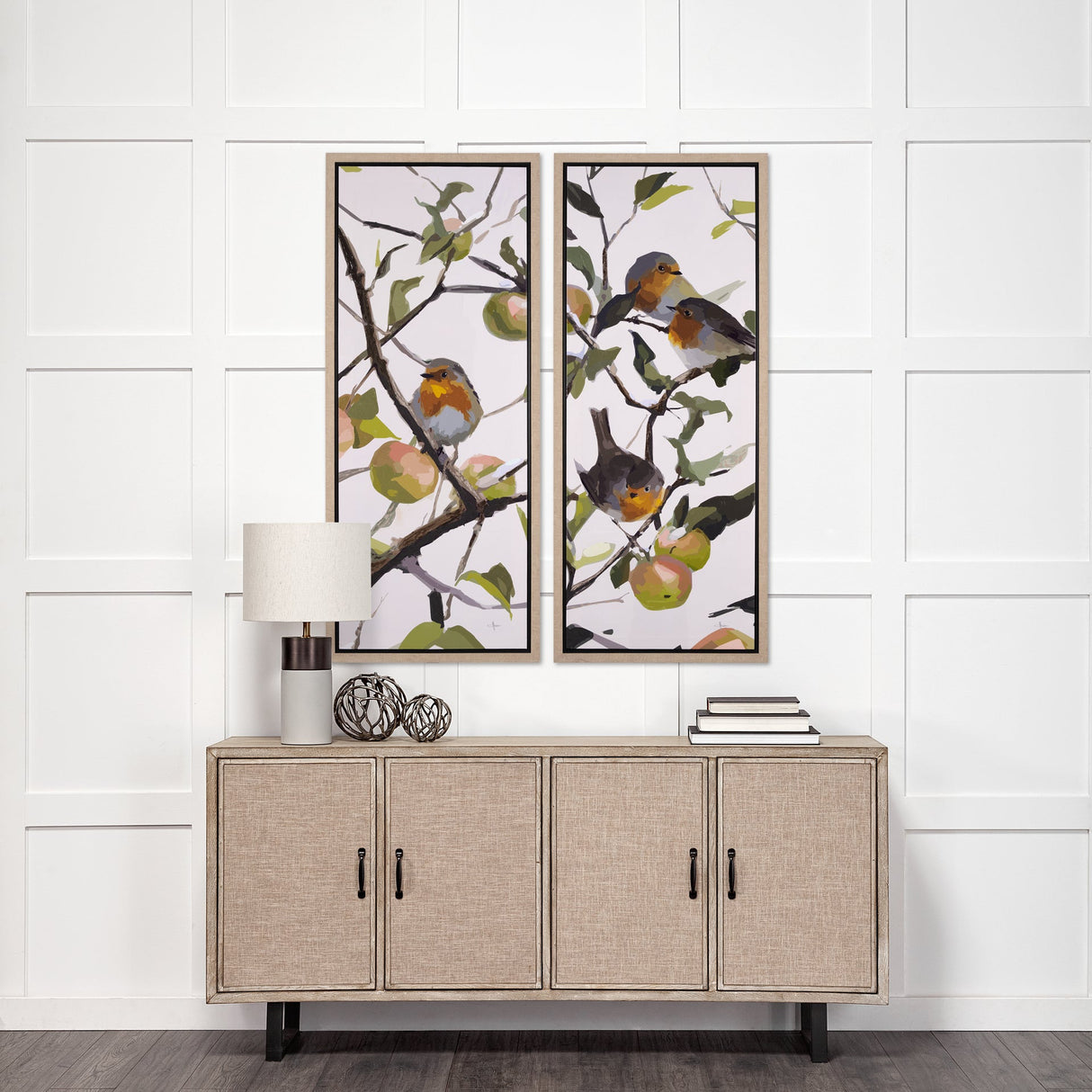 Birds & Apples I by Mercana Studio a Hand Embellished Textured Framed Canvas by Mercana at Eve Furniture
