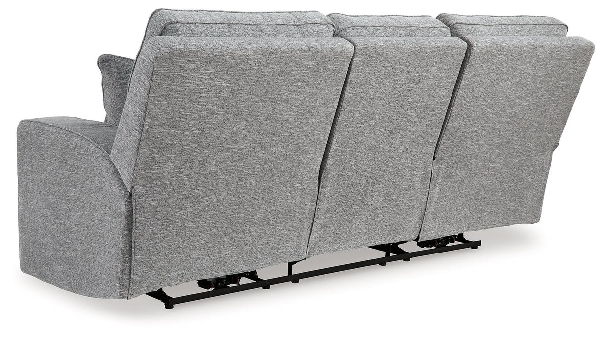Biscoe Pewter Performance Fabric Dual Power Reclining Sofa by Ashley at Eve Furniture