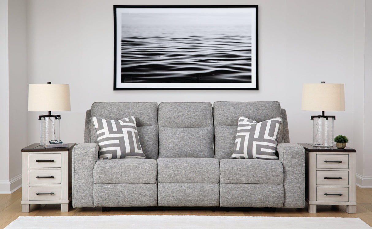 Biscoe Pewter Performance Fabric Dual Power Reclining Sofa by Ashley at Eve Furniture